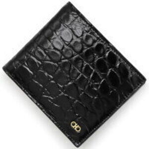Salvatore Ferragamo Double Gancini Wallet Black Crocodile NERO